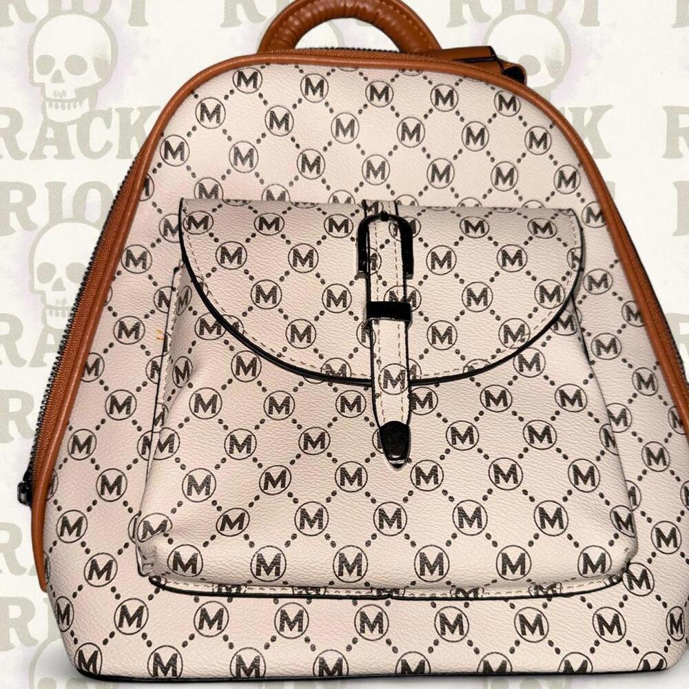 🤎 Cream & Brown PU Leather Backpack Purse